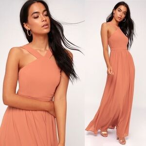 Lulus Air Of Romance Orange Pink Maxi Dress Small